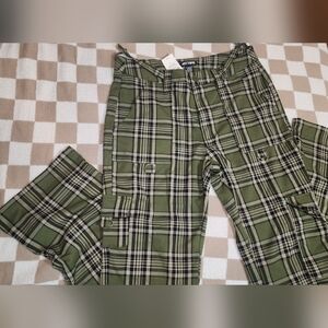 Thorn & Fable Green Plaid Hardware Girls Flare Pants